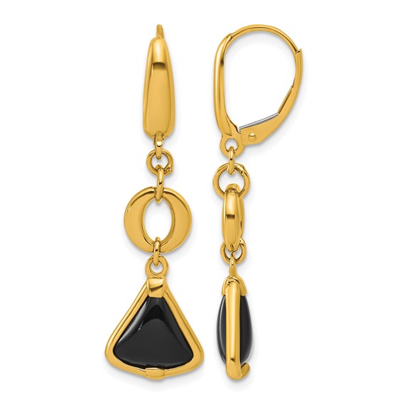 Herco 14K Triangular Onyx and Circle Leverback Dangle Earrings