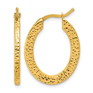 Herco 14K Polished and Diamond-cut 2.2mm Oval Hoop Earrings