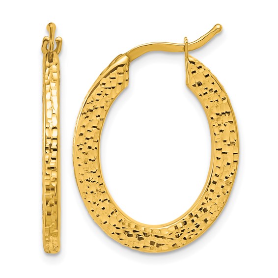 Herco 14K Polished and Diamond-cut 2.2mm Oval Hoop Earrings