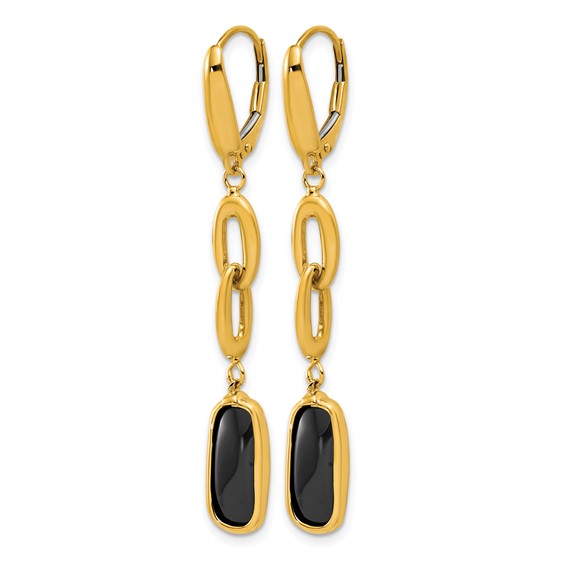 Herco 14K Polished Onyx Fancy Link Leverback Dangle Earrings
