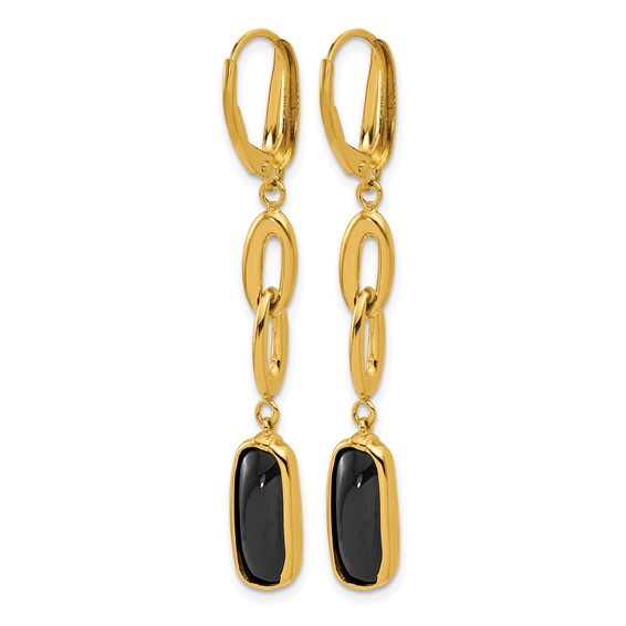 Herco 14K Polished Onyx Fancy Link Leverback Dangle Earrings