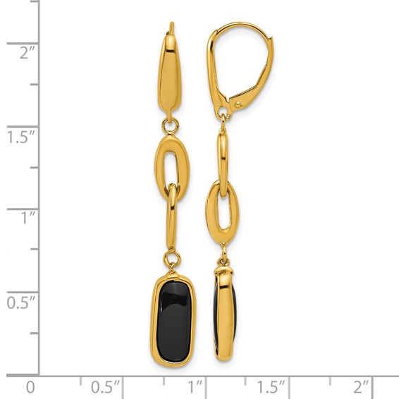 Herco 14K Polished Onyx Fancy Link Leverback Dangle Earrings