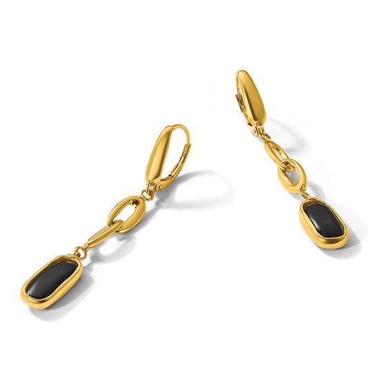Herco 14K Polished Onyx Fancy Link Leverback Dangle Earrings