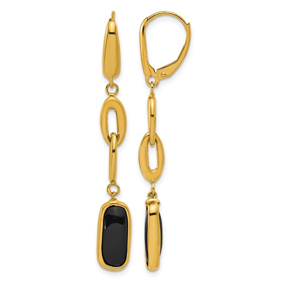 Herco 14K Polished Onyx Fancy Link Leverback Dangle Earrings