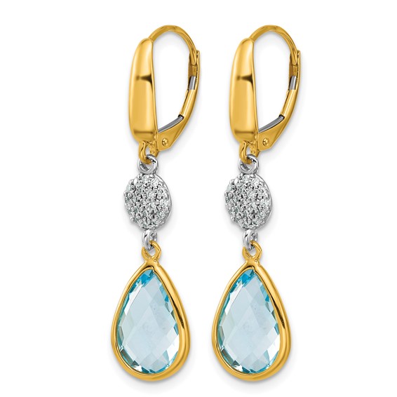 Herco 14K Two-tone Diamond and Blue Topaz Teardrop Leverback Dangle Earrings