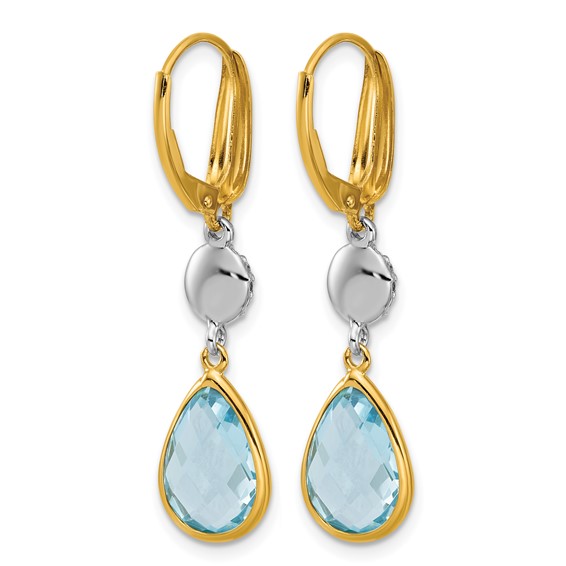 Herco 14K Two-tone Diamond and Blue Topaz Teardrop Leverback Dangle Earrings