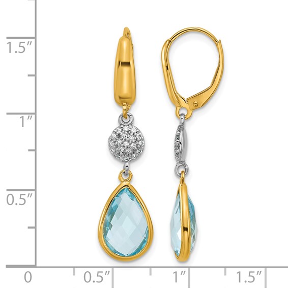 Herco 14K Two-tone Diamond and Blue Topaz Teardrop Leverback Dangle Earrings