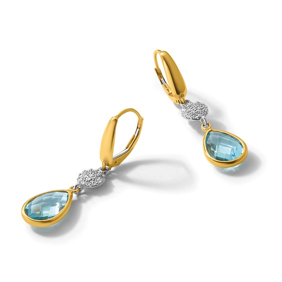 Herco 14K Two-tone Diamond and Blue Topaz Teardrop Leverback Dangle Earrings