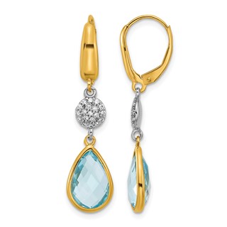 Herco 14K Two-tone Diamond and Blue Topaz Teardrop Leverback Dangle Earrings