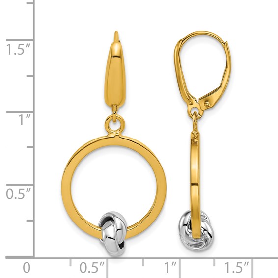 Herco 14K Two-tone Polished Knot Circle Leverback Dangle Earrings
