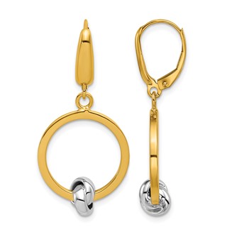 Herco 14K Two-tone Polished Knot Circle Leverback Dangle Earrings