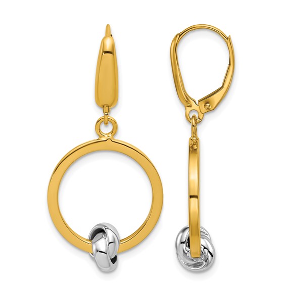 Herco 14K Two-tone Polished Knot Circle Leverback Dangle Earrings