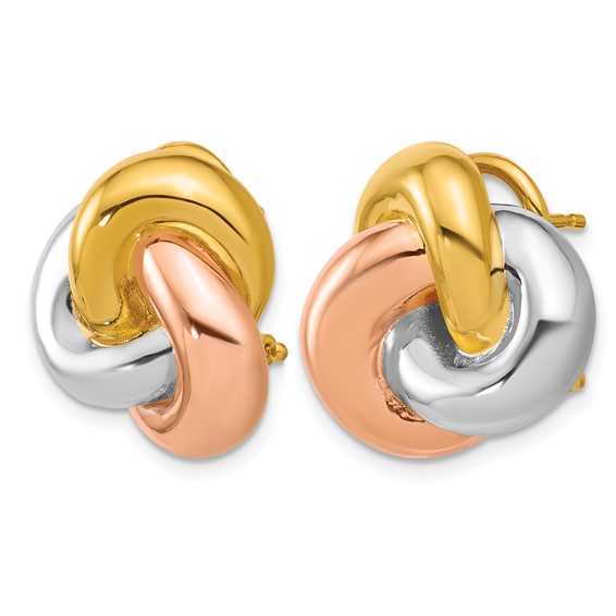 Herco 14K with White Rhodium and Rose Gold-plated Polished Knot Omega Back Earrings