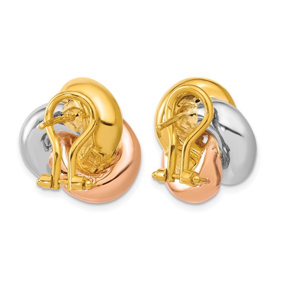Herco 14K with White Rhodium and Rose Gold-plated Polished Knot Omega Back Earrings