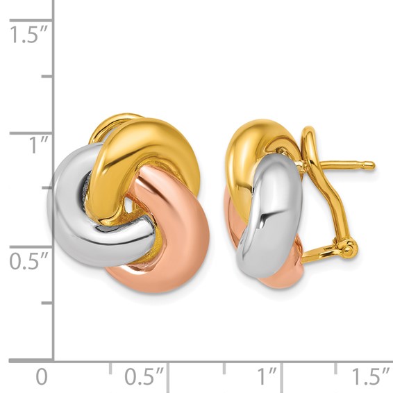 Herco 14K with White Rhodium and Rose Gold-plated Polished Knot Omega Back Earrings