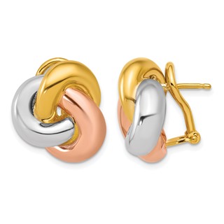 Herco 14K with White Rhodium and Rose Gold-plated Polished Knot Omega Back Earrings