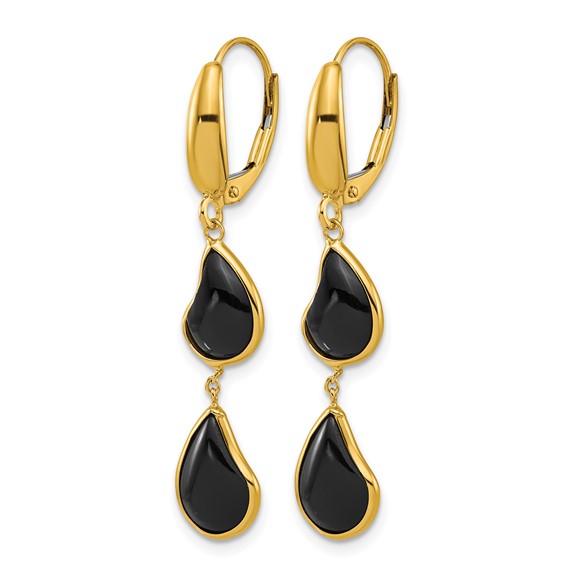 Herco 14K Polished Fancy Onyx Teardrop Dangle Leverback Earrings