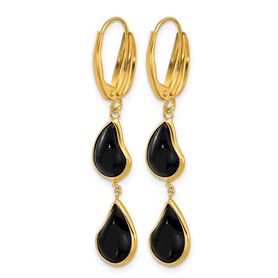 Herco 14K Polished Fancy Onyx Teardrop Dangle Leverback Earrings