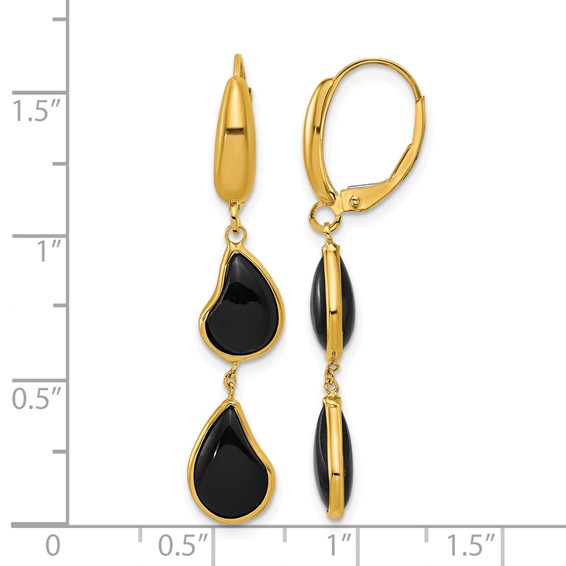 Herco 14K Polished Fancy Onyx Teardrop Dangle Leverback Earrings