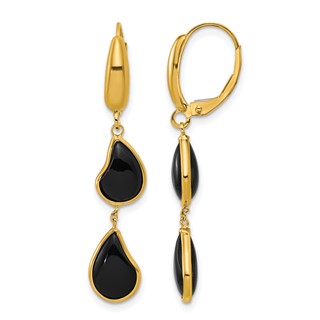 Herco 14K Polished Fancy Onyx Teardrop Dangle Leverback Earrings