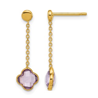 Herco 14K Polished Amethyst Quatrefoil Post Dangle Earrings