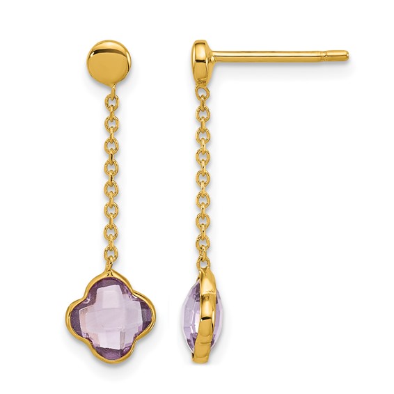 Herco 14K Polished Amethyst Quatrefoil Post Dangle Earrings