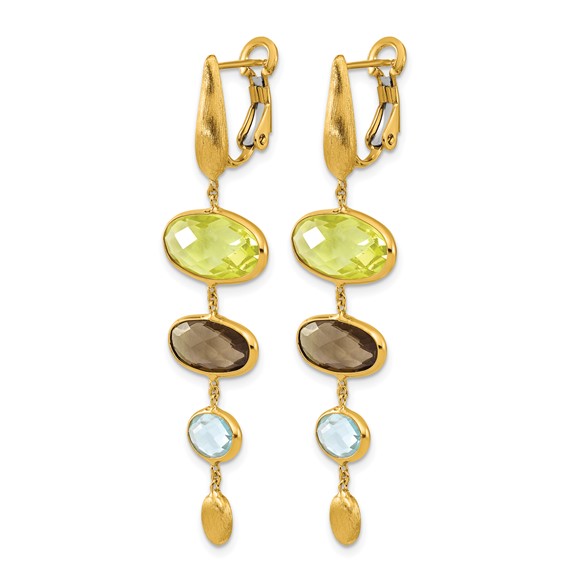 Herco 14K Brushed Oval Multi-Gemstone Dangle Leverback Earrings
