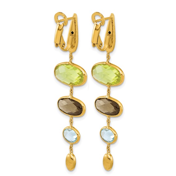 Herco 14K Brushed Oval Multi-Gemstone Dangle Leverback Earrings