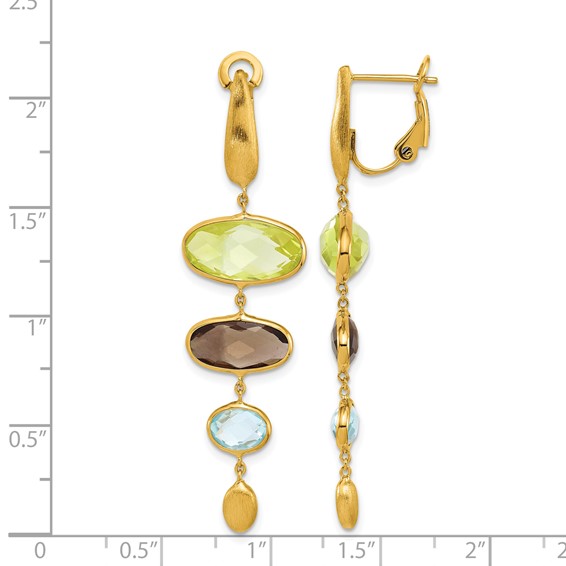 Herco 14K Brushed Oval Multi-Gemstone Dangle Leverback Earrings