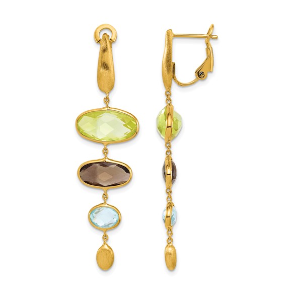 Herco 14K Brushed Oval Multi-Gemstone Dangle Leverback Earrings