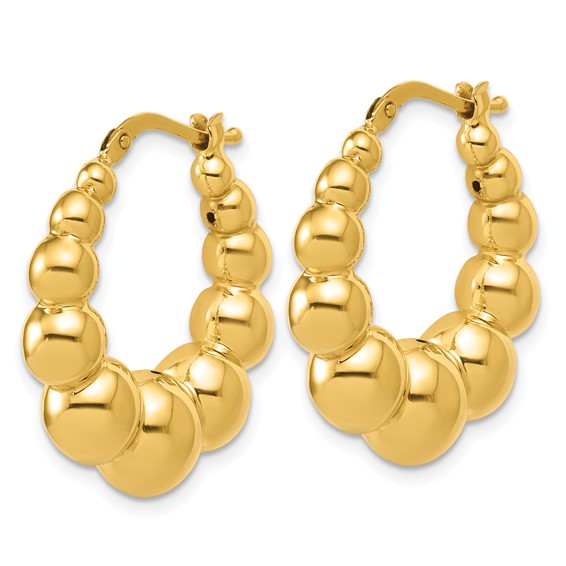 Herco 14K Polished and Beaded Graduated Hollow Hoop Earrings