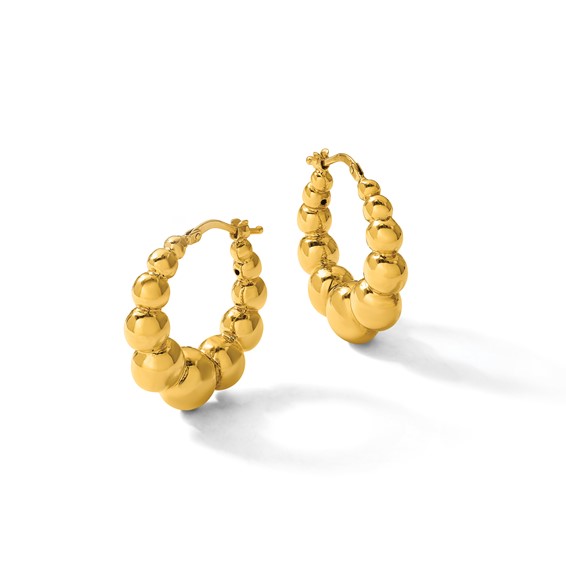 Herco 14K Polished and Beaded Graduated Hollow Hoop Earrings
