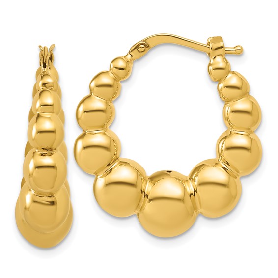 Herco 14K Polished and Beaded Graduated Hollow Hoop Earrings