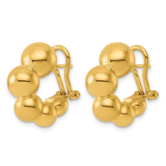 Herco 14K Polished Graduated Bead Round Omega Back Hoop Earrings