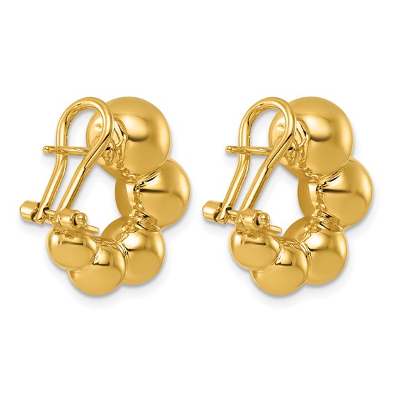 Herco 14K Polished Graduated Bead Round Omega Back Hoop Earrings