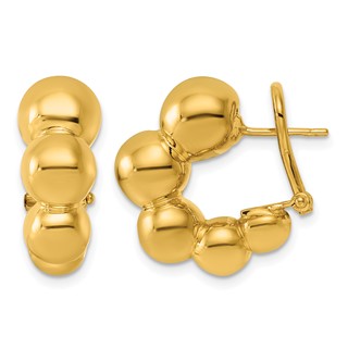 Herco 14K Polished Graduated Bead Round Omega Back Hoop Earrings