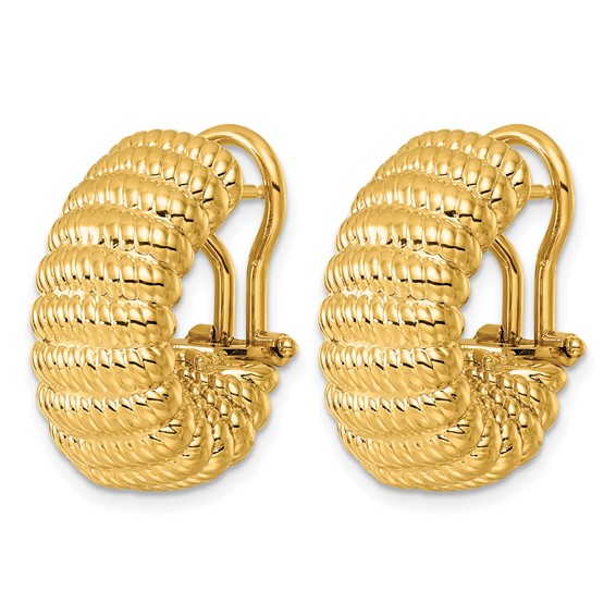 Herco 14K Polished and Textured J-Hoop Omega Back Earrings