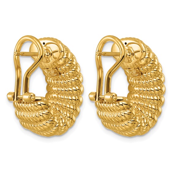 Herco 14K Polished and Textured J-Hoop Omega Back Earrings