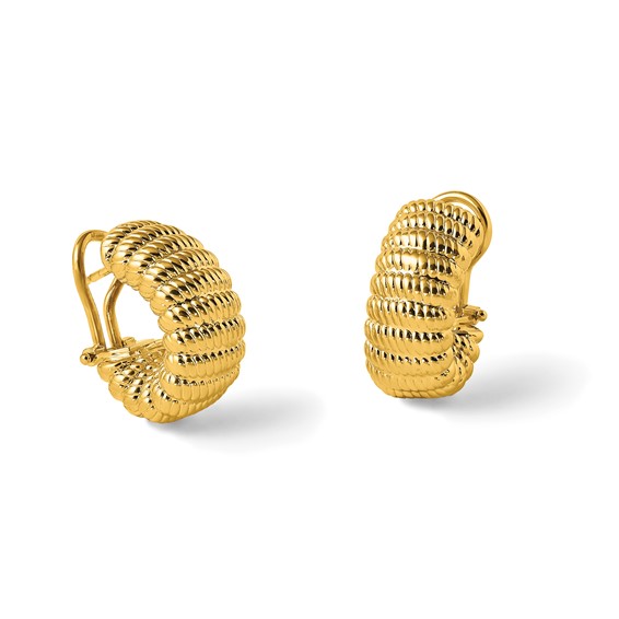 Herco 14K Polished and Textured J-Hoop Omega Back Earrings