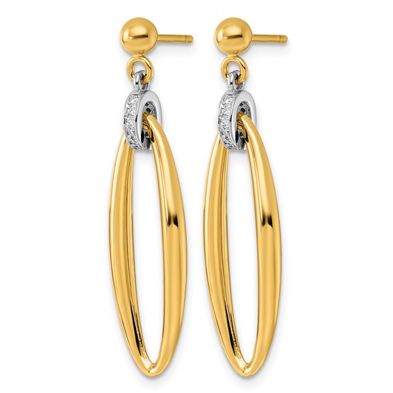 Herco 14K Two-tone Polished Diamond Oval Drop Dangle Post Earrings