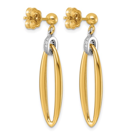 Herco 14K Two-tone Polished Diamond Oval Drop Dangle Post Earrings
