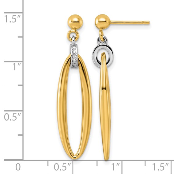 Herco 14K Two-tone Polished Diamond Oval Drop Dangle Post Earrings