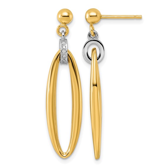 Herco 14K Two-tone Polished Diamond Oval Drop Dangle Post Earrings