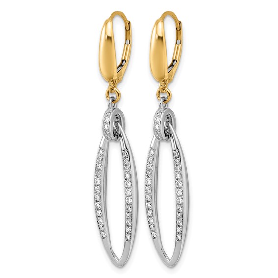 Herco 14K Two-tone Polished Diamond Oval Link Leverback Earrings