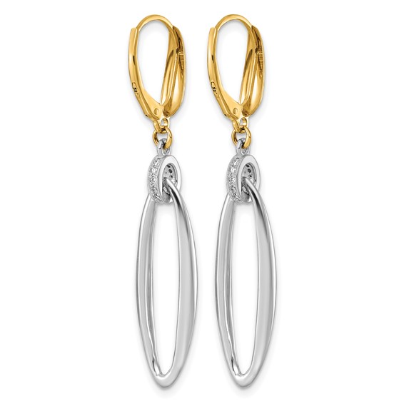 Herco 14K Two-tone Polished Diamond Oval Link Leverback Earrings