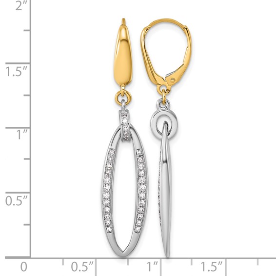 Herco 14K Two-tone Polished Diamond Oval Link Leverback Earrings