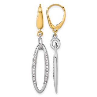 Herco 14K Two-tone Polished Diamond Oval Link Leverback Earrings