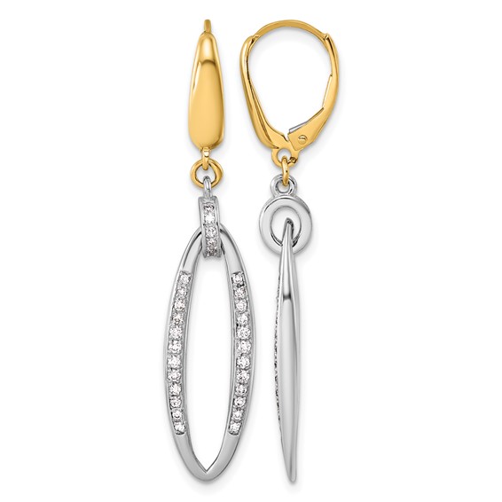 Herco 14K Two-tone Polished Diamond Oval Link Leverback Earrings