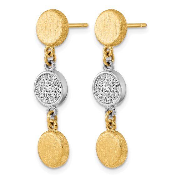 Herco 14K Two-tone Brushed and Diamond Circle Post Dangle Earrings