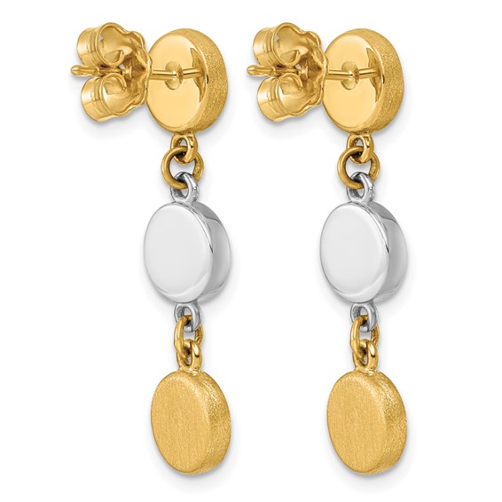 Herco 14K Two-tone Brushed and Diamond Circle Post Dangle Earrings
